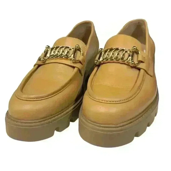 Gems Chunky Lug Sole Platform Leather Moccasins Loafers Size 9| Cream/Tan - Picture 4 of 9